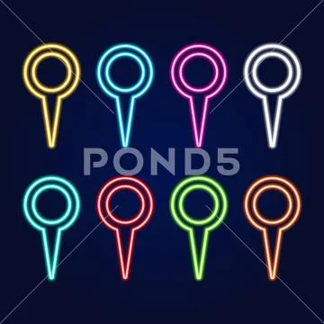 Vector set of realistic isolated neon sign of map pin for decoration ...