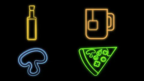Vector set of realistic isolated neon sign of Pizza logo for template decorat Stock Illustration