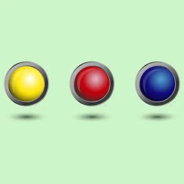 Vector set of realistic multicolored buttons. yellow, red and blue 3d buttons Stock Illustration