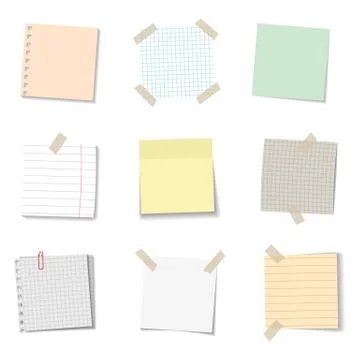 Vector set of realistic paper memo sheets Stock Illustration