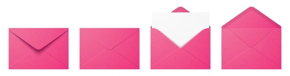 Vector set of the realistic pink envelopes. Illustrazione stock