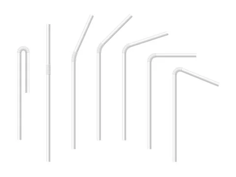 Vector set of realistic white drinking straws Stock Illustration