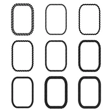 Vector set of rectangular black monochrome rope framework Stock Illustration