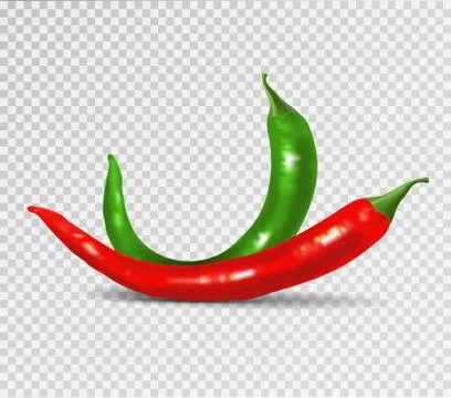 Vector Set of Red and Green Hot Chili Pepper Isolated on Transparent Background 스톡 일러스트