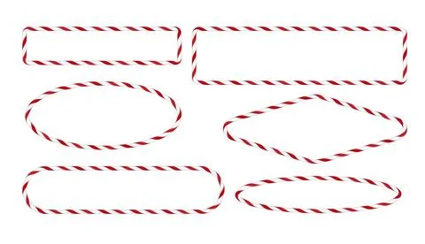 Vector Set of red and white striped frames, oval, rectangle and rhombus. Sweet Stock Illustration