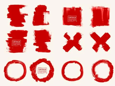 Vector set of red brush strokes. Grunge isolated elements. 스톡 일러스트