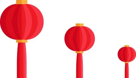 Vector set of red Chinese lanterns circular and cylindrical shape. Stockillustratie