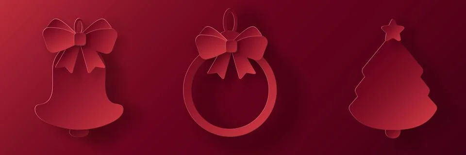 Vector set of red christmas paper cut 3d pendants Stock Illustration