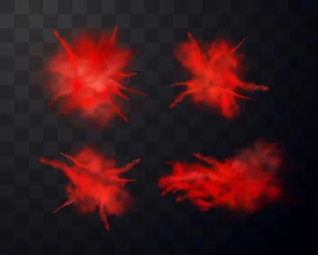 Vector set of red dust explosions on transparent background. Illustrazione stock