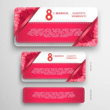 Vector set of red greeting card for International Women's Day insert in white Stock Illustration