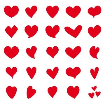 Vector set of red hearts of various shapes Stock Illustration