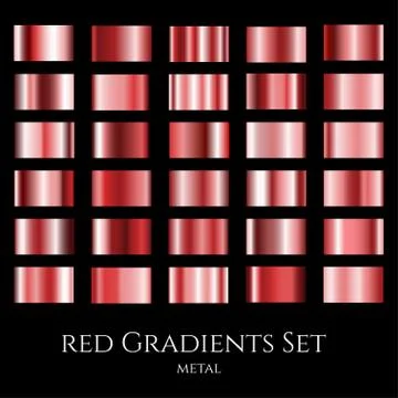 Vector set of red metal gradients. Collection of gradation swatches 스톡 일러스트