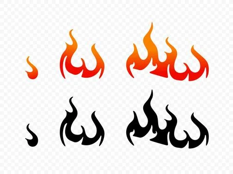 Vector set of red orange fire flames and black silhouette Illustrazione stock