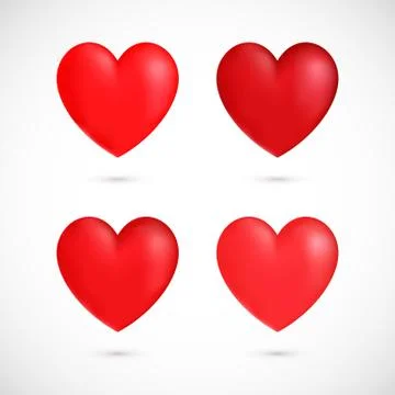 Vector set of red realistic Hearts with shadow on white background. Illustrazione stock