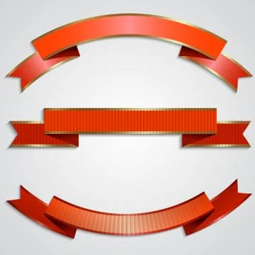 Vector set of red ribbons with golden border Stock Illustration