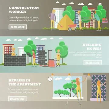 Vector set of residential construction concept horizontal banners, flat style Illustrazione stock
