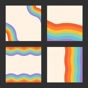 Vector set of retro backgrounds with rainbow colored stripes and copy space Stock Illustration