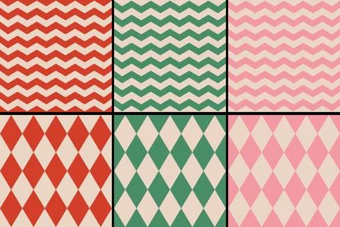 Vector set of retro classic geometric patterns for Christmas and New year. .. Ilustração Stock