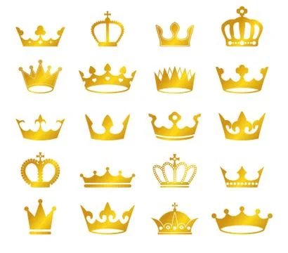 Vector set of retro golden crowns on black background Stock Illustration