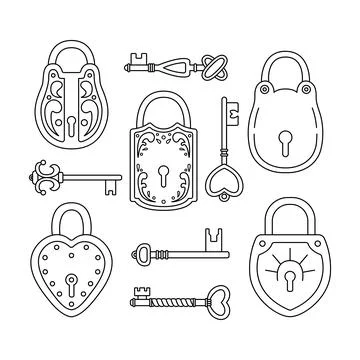 Vector set with retro keys and locks. Illustrazione stock