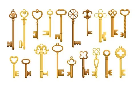 Vector set of retro keys in flat style. Illustrazione stock