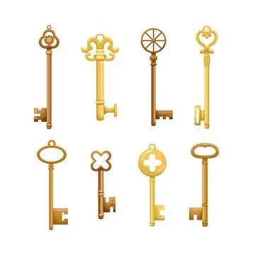 Vector set of retro keys in flat style. Stock Illustration