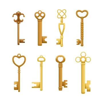 Vector set of retro keys in flat style. Stock Illustration