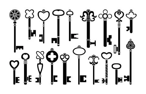 Vector set of retro keys in simple style. Stock Illustration