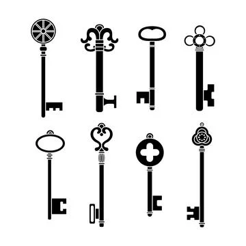 Vector set of retro keys in simple style. Illustrazione stock