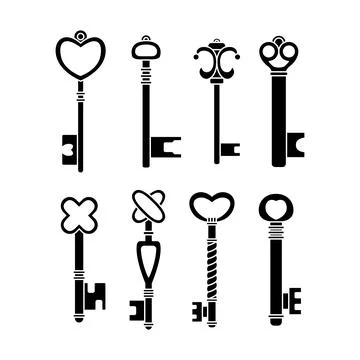 Vector set of retro keys in simple style. Stock Illustration