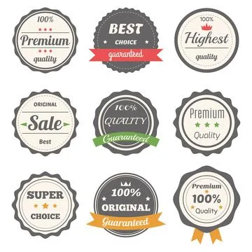 Vector set of retro labels. Best choice, guaranteed and premium quality vec.. Stock Illustration