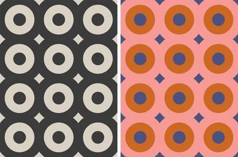 Vector set retro simple geometric seamless patterns in retro style. Vintage.. 스톡 일러스트