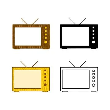 Vector set of retro TV in doodle style on white background Stock Illustration
