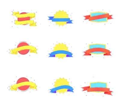 Vector set of ribbon with dashed lines and geometric abstract shapes. Flat ba Stock Illustration