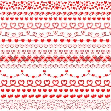 Vector set of romantic brushes with hearts to create frames and borders Stock Illustration