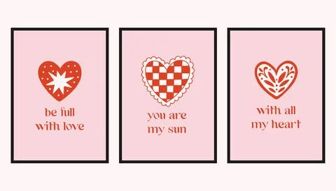 Vector set of romantic cards with decorative hearts and handwritten love Stock Illustration