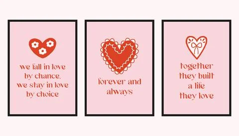 Vector set of romantic cards with decorative hearts and handwritten love Stock Illustration