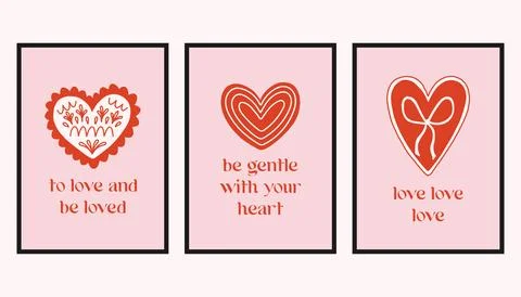 Vector set of romantic cards with decorative hearts and handwritten love Stock Illustration