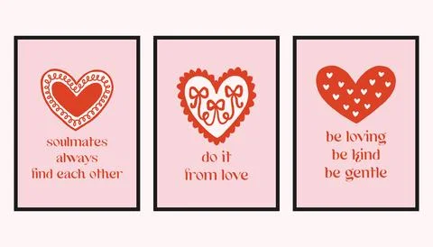 Vector set of romantic cards with decorative hearts and handwritten love Ilustração Stock