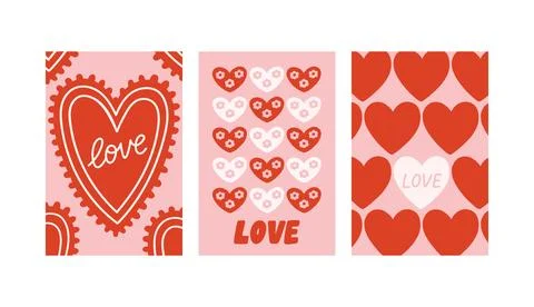 Vector set of romantic cards with decorative hearts and handwritten love Stock Illustration