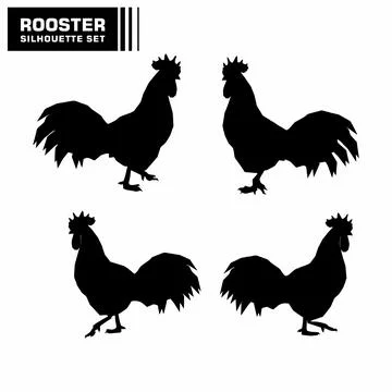 Vector set of rooster character silhouettes Stock Illustration