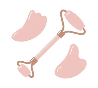 Vector set of rose quartz face roller and gua sha Stock Illustration