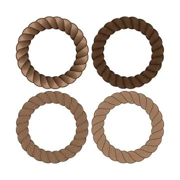 Vector set of round black monochrome rope frame. Collection of thick and thin Illustrazione stock