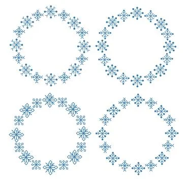 Vector set round frame of snowflakes for text Stock Illustration