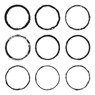 Vector set of round frames and borders, painted with an ink brush Stock Illustration