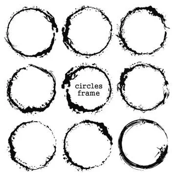 Vector set of round frames and borders, painted with an ink brush. Black grunge  Stock Illustration