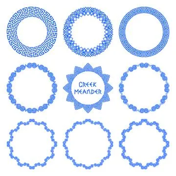 Vector set of round frames in ethnic style Greece with elements of Greek style Stock Illustration
