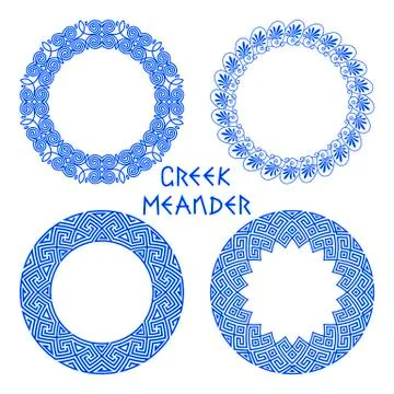 Vector set of round frames with motif of a Greek meander Stock Illustration