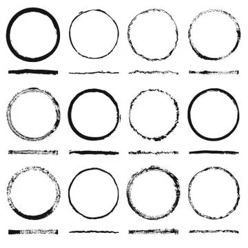 Vector set of round frames sloppy shape and texture made grunge brushes Stock Illustration