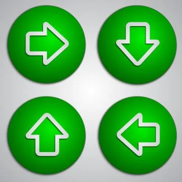 Vector set of round green arrow buttons with paper cut image Stock Illustration
